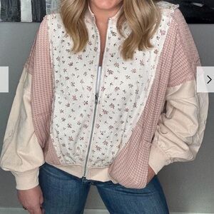 Floral Printed Contrast Knit Lightweight Women's Boutique Jacket sz small/medium